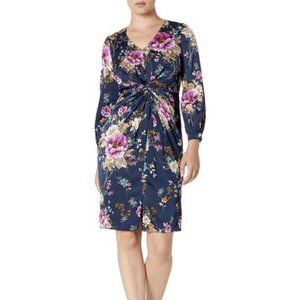Maggy London Floral Charmeuse Draped Dress Size 2 Petite Navy Knee Length NWT